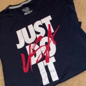 Red white and blue nike shirt